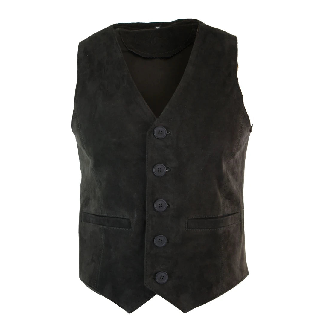 Men's Waistcoat Gilet Suede Leather Black Brown Burgundy Tan