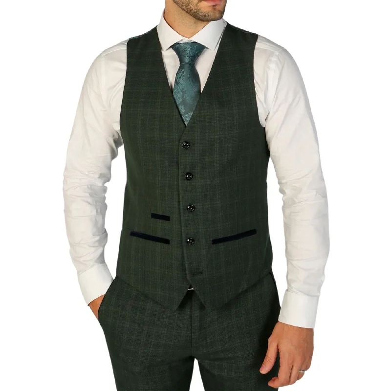 Men's Waistcoat Green Checked Tailored Fit Vest