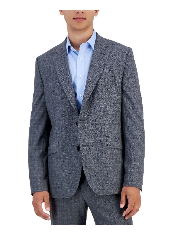 Mens Wool Blend Plaid Two-Button Blazer