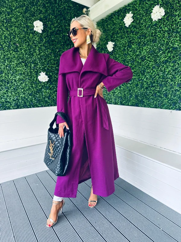 Michelle Belted Longline Coat Plum