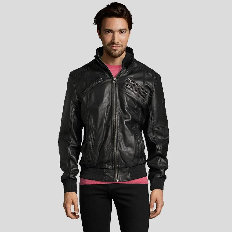 Mike Black Bomber Leather Jacket