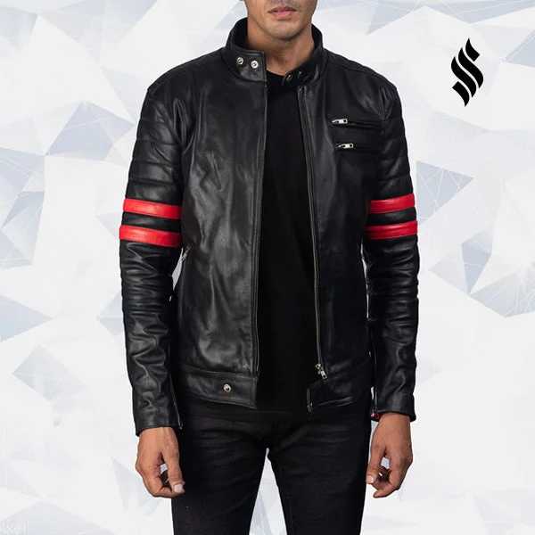 Monza Black & Red Leather Biker Jacket