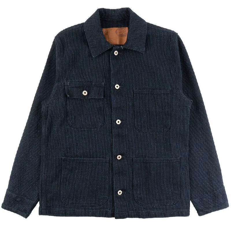 【Naked and Famous】Chore Coat Indigo Basketweave 10oz／籃子織藍染工裝外套