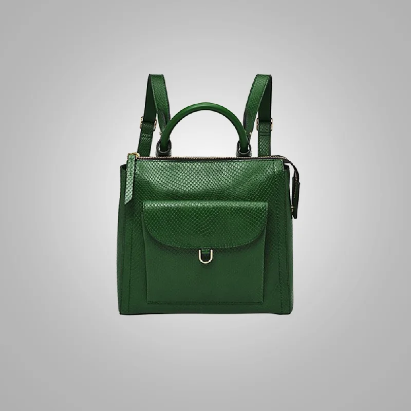 New Backpack Green Handmade with Sheepskin Leather For Women