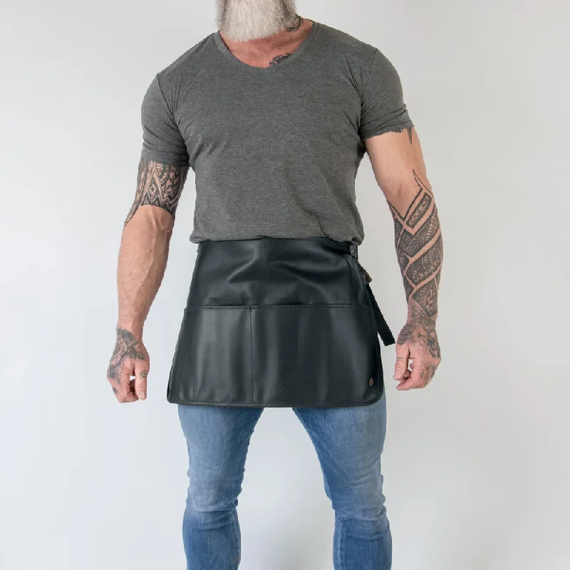 New Black Lampskin Handmade Half Apron for Men With Four front Pockets for Tools