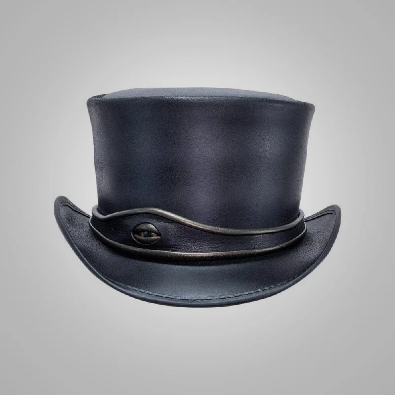 New Black Lampskin Womens Leather Top Eye Hat