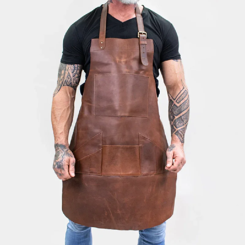 New Brown Handmade Lambskin Multi-Pocket Leather Apron for Men