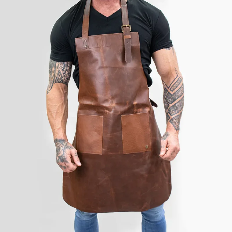 New Brown Sheepskin Double Pocket Leather Apron For Mens