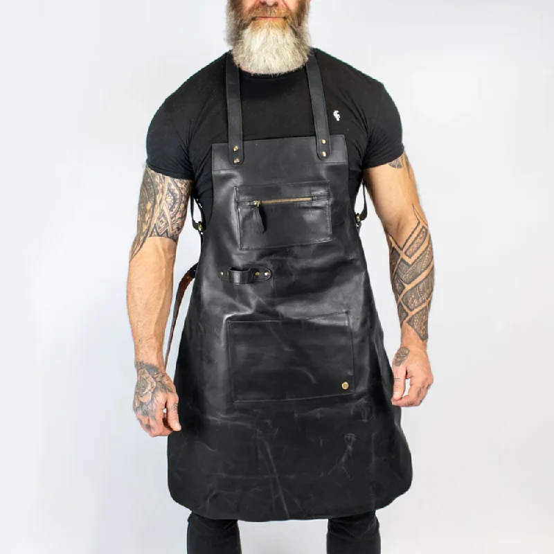 New Men Black Sheepskin Handmade Cross Back Leather Apron