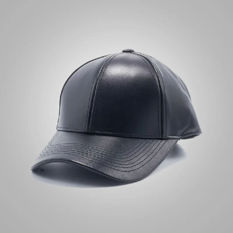 New Men Handmade Black Sheepskin Leather Baseball Cap