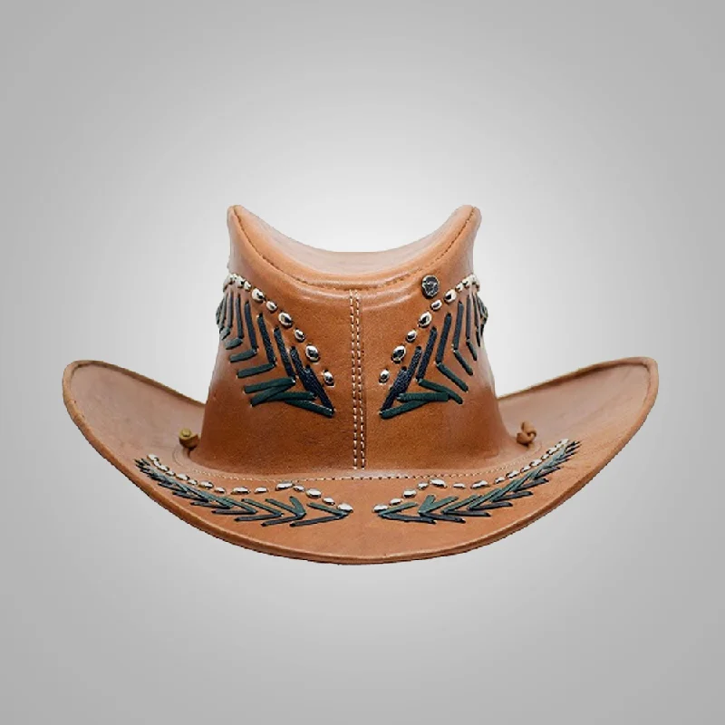 New Men Handmade Western Cowboy Leather Hat Brown