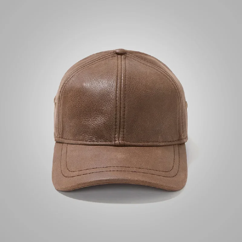 New Men sheepskin Brown Leather Baseball Cap