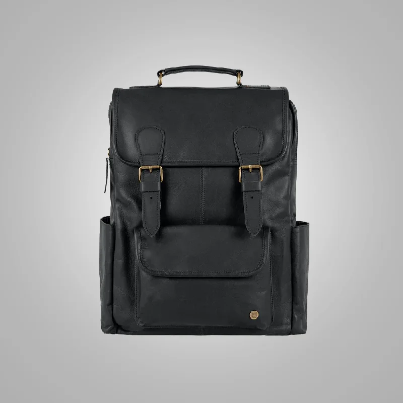 New Mens Black Lambskin Handmade with premium leather Classic Backpack