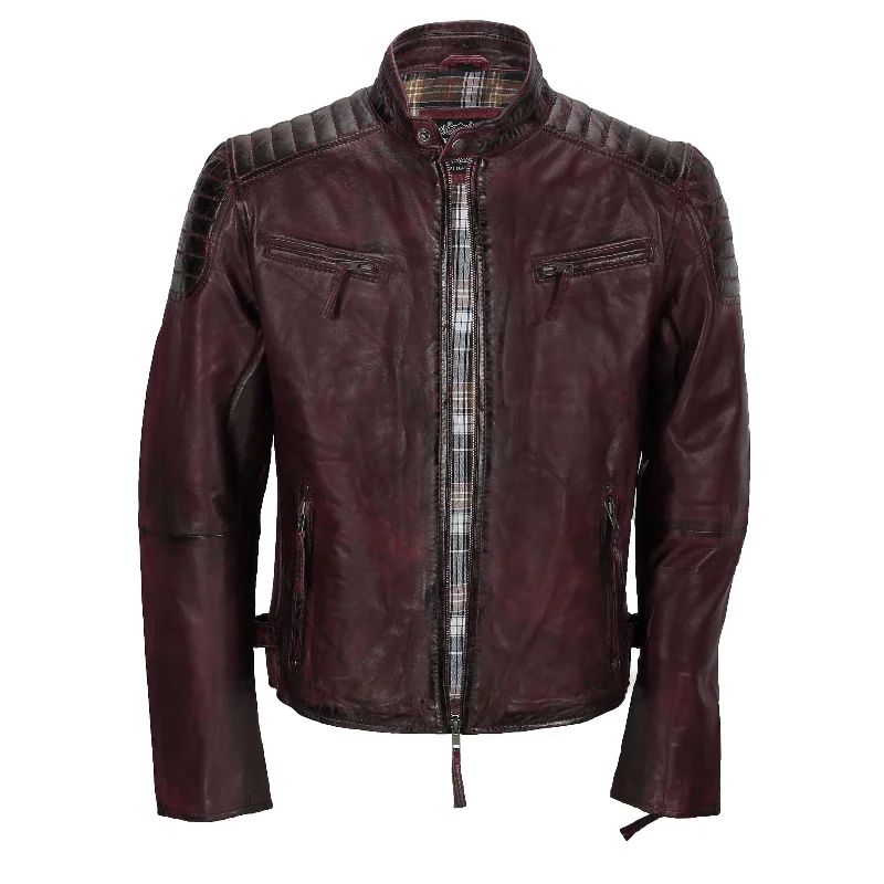 MEN'S MAROON BIKER LEATHER JACKET