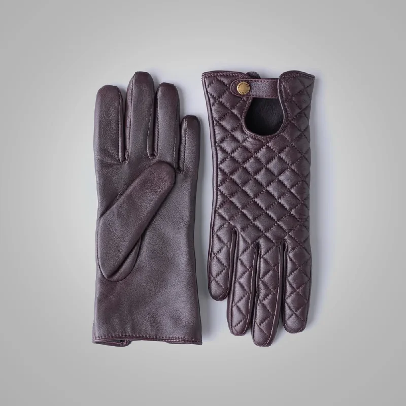 New Women Berry Lambskin Genuine Leather Driving Gloves