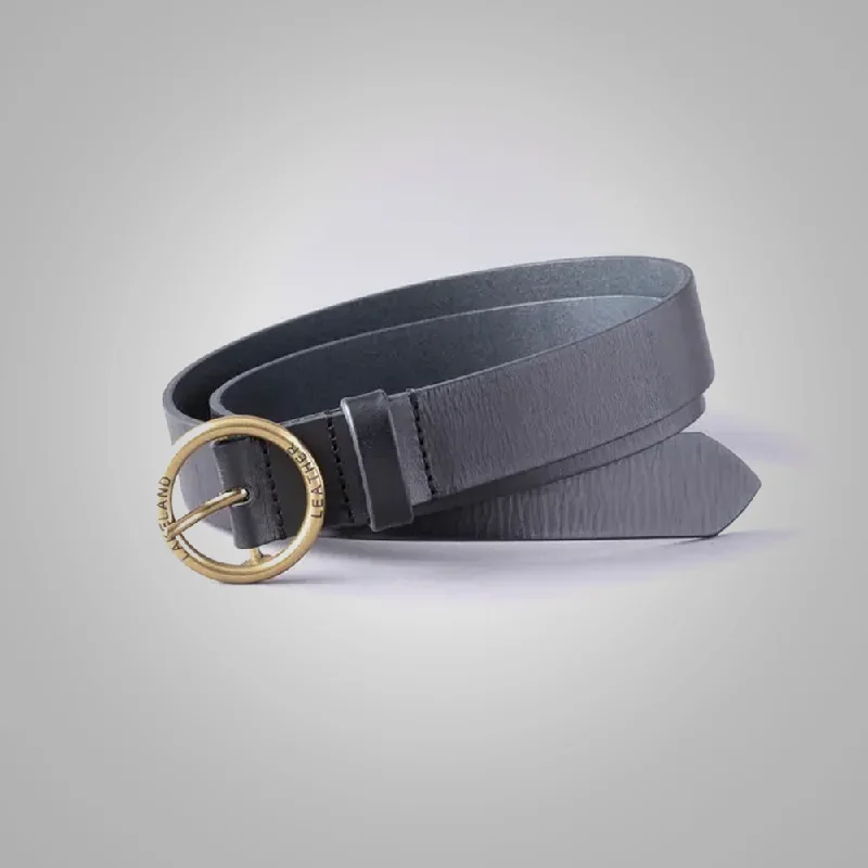 New Women Black Sheepskin Leather Buckle Belt