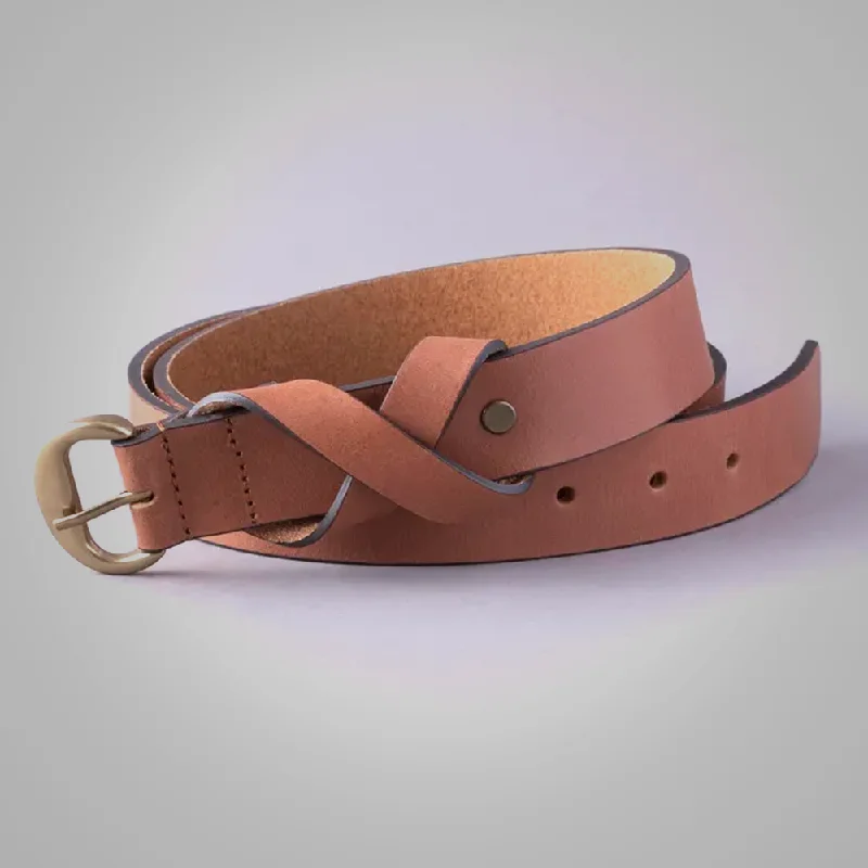 New Women Seascale Leather Belt in Tan