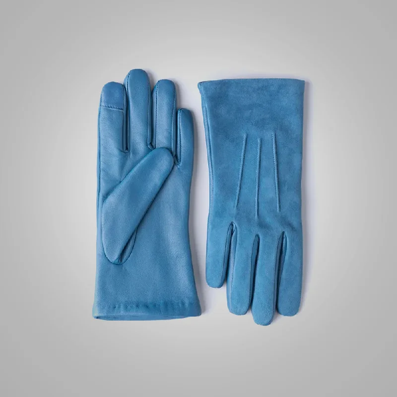 New Women Sheepskin Leather Hesket Suede Gloves in Teal