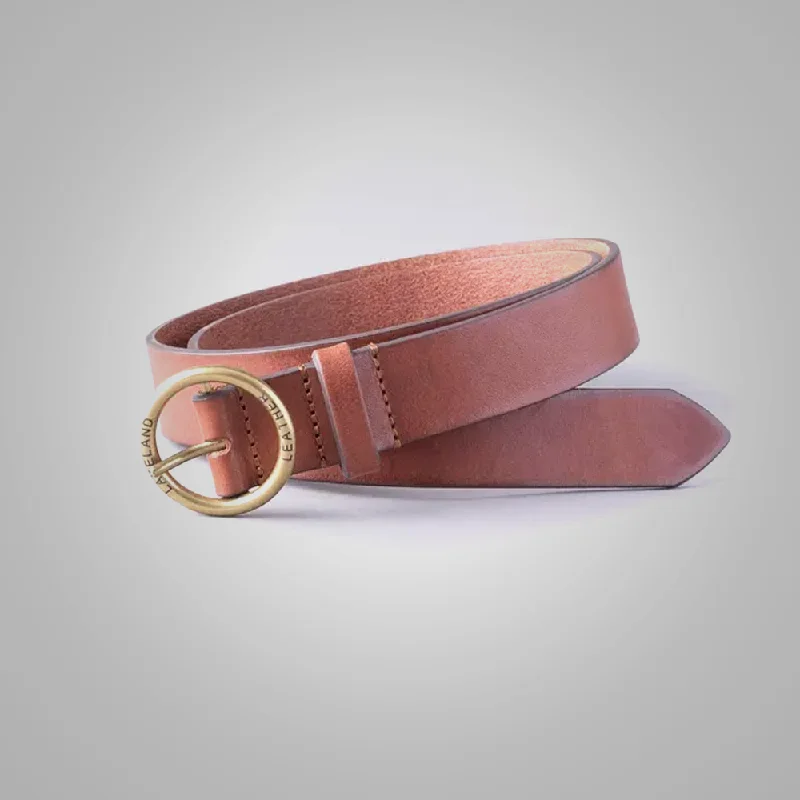 New Women Tan Genuine Leather Handmade Belt