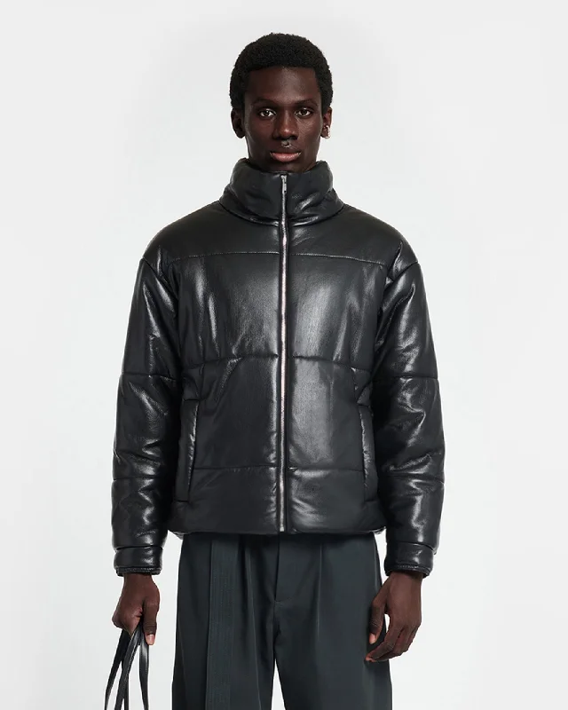 Marron - Okobor™ Alt-Leather Puffer Jacket - Black