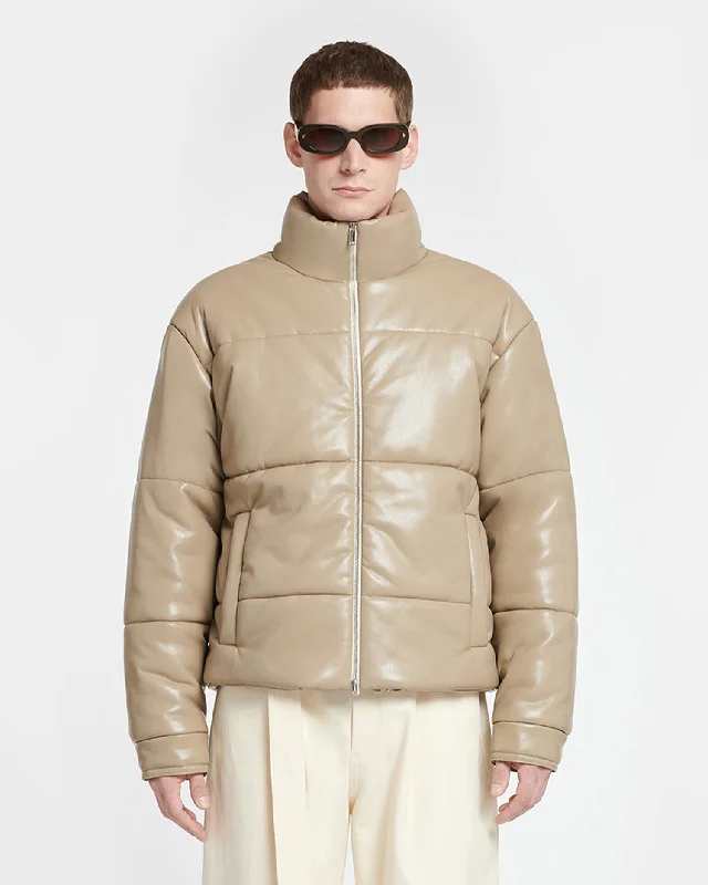 Marron - Okobor™ Alt-Leather Puffer Jacket - Ashy Taupe