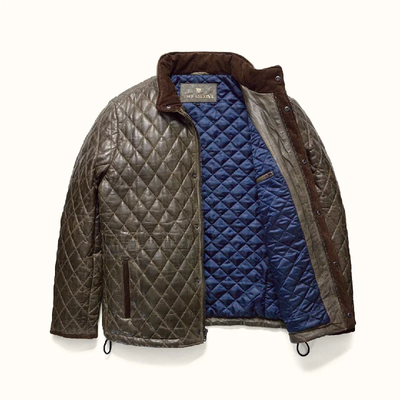 Highlands Quilted Leather Jacket | Olive Green