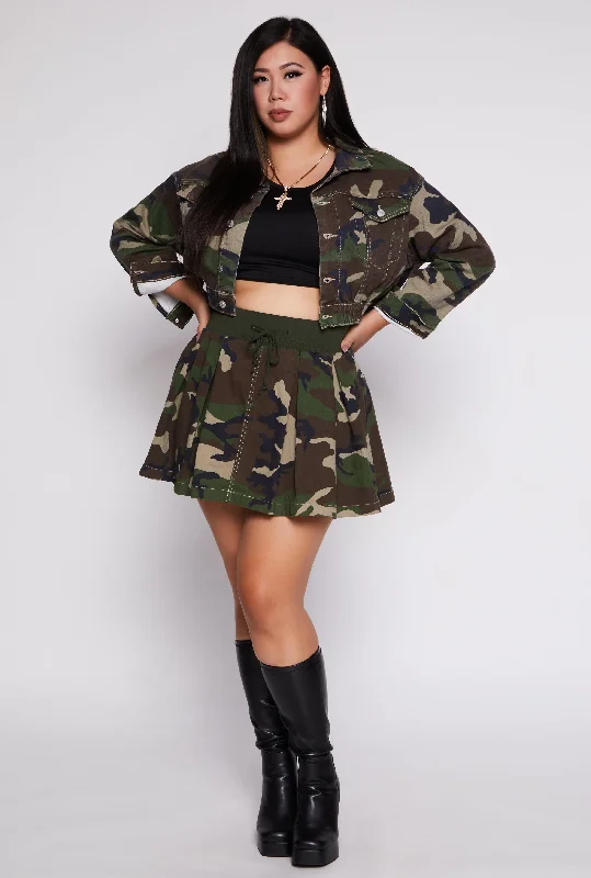 Plus Size Almost Famous Camo Pleated Skirt