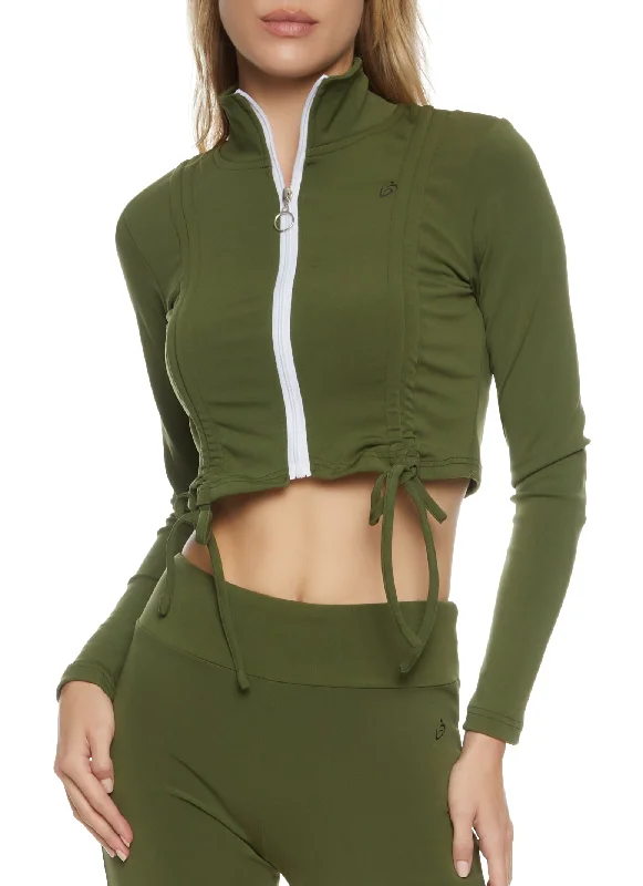 Ruched Drawstring Cropped Track Jacket