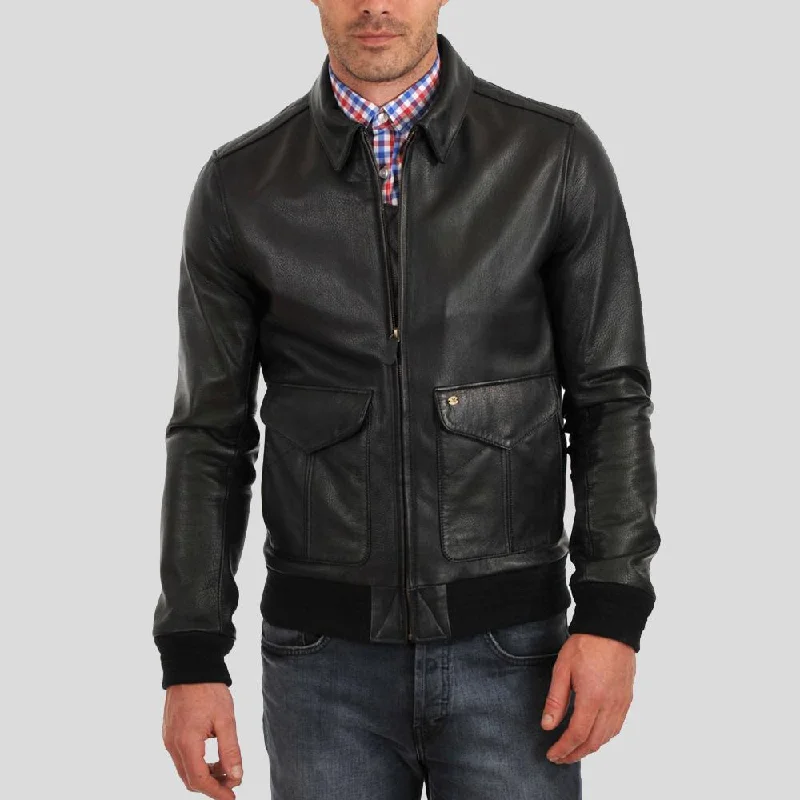 Osian Black Bomber Leather Jacket