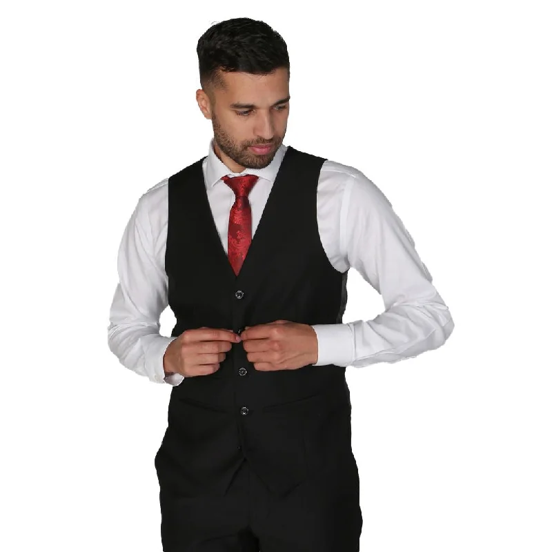 Parker - Men's Plain Black Waistcoat Prom Wedding Office