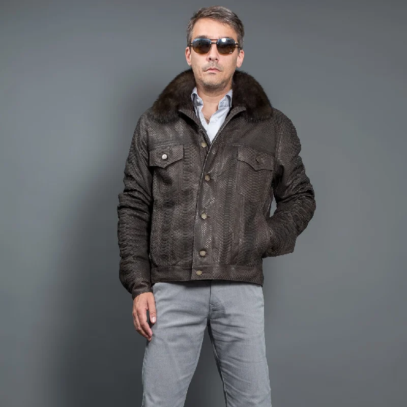 Python leather Jacket with Russian sable fur collar for men luxury