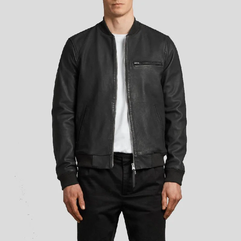 Porf Black Bomber Leather Jacket