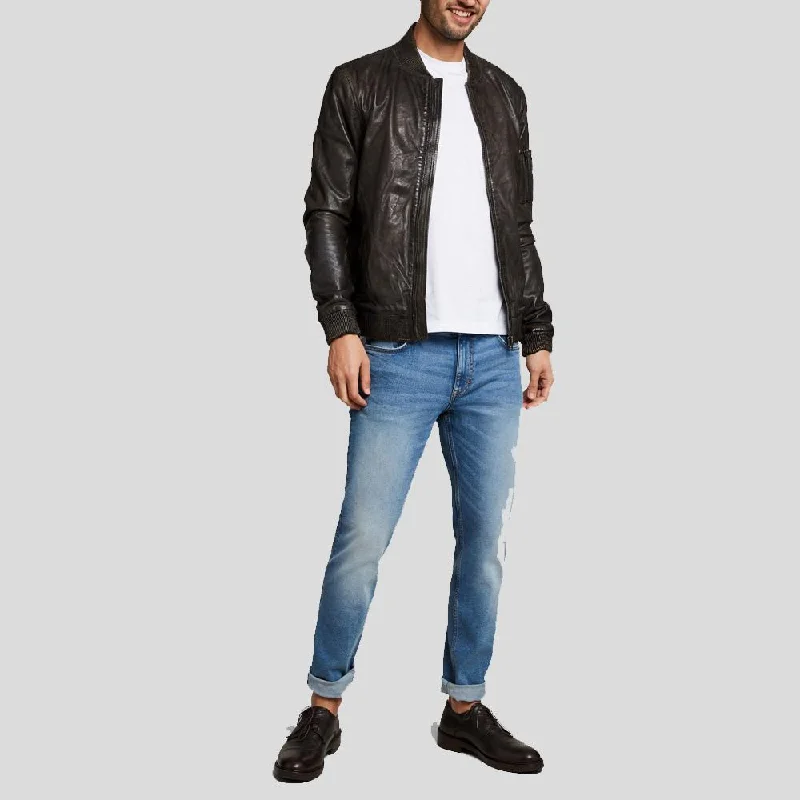 Quint Black Bomber Leather Jacket