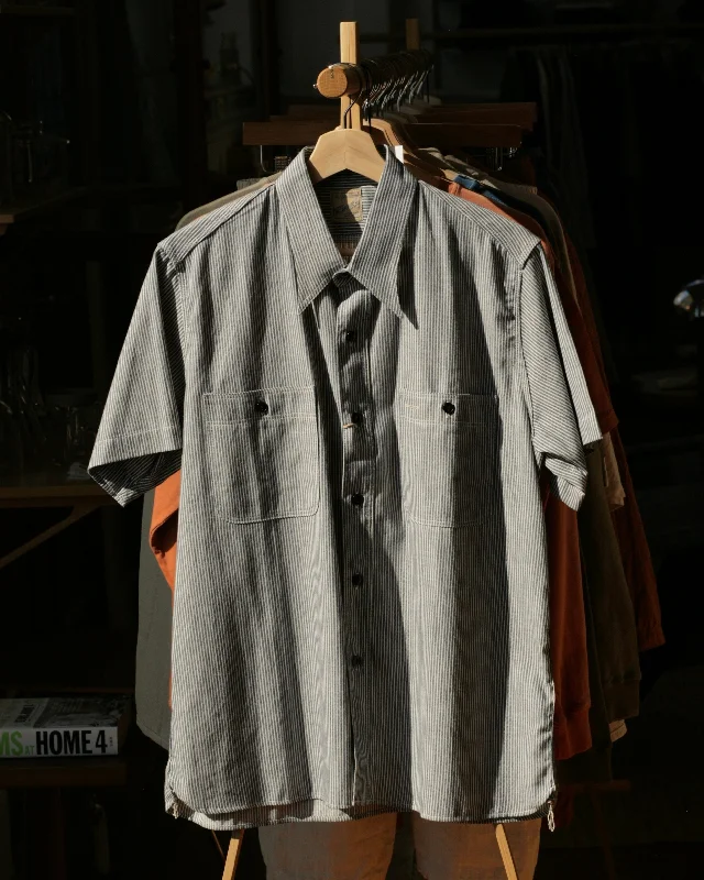 Ragtime Triple Stitch Hickory Stripe S/S Shirts in Dark Blue