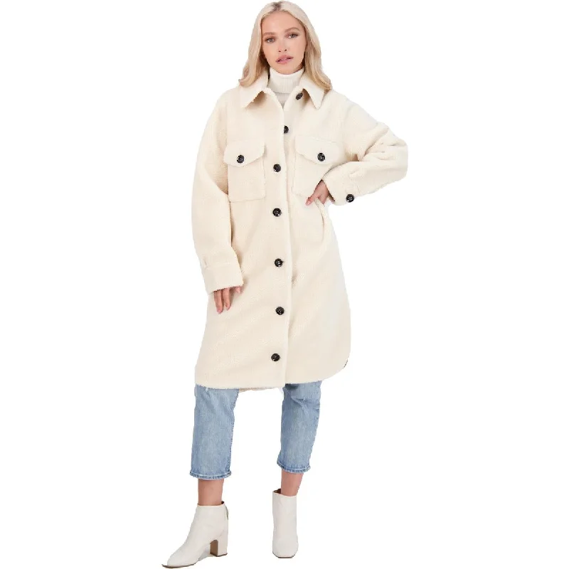 women's-trench-coats-Rebecca Minkoff Harper Women's Long Wool Button Down Shirt Jacket