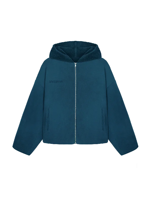 Womens Recycled Wool Fleece Reversible Bomber Jacket—storm blue