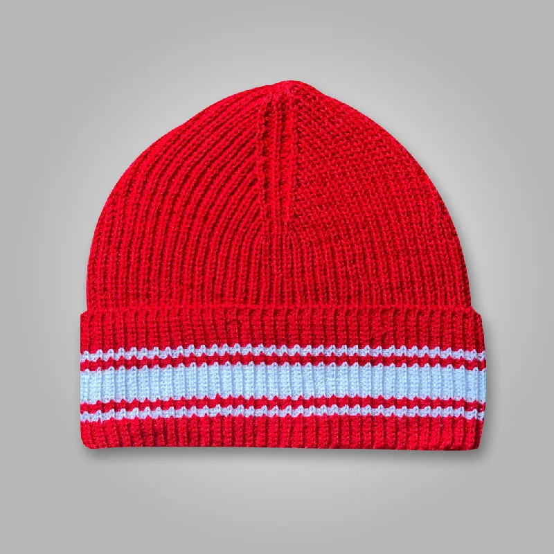 Red Beanie Cap with white stripes