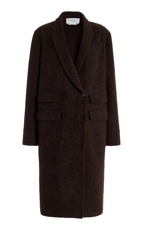 women's-coats-with-color-blocking-Reed Coat in Chocolate Double-Face Recycled Cashmere Felt