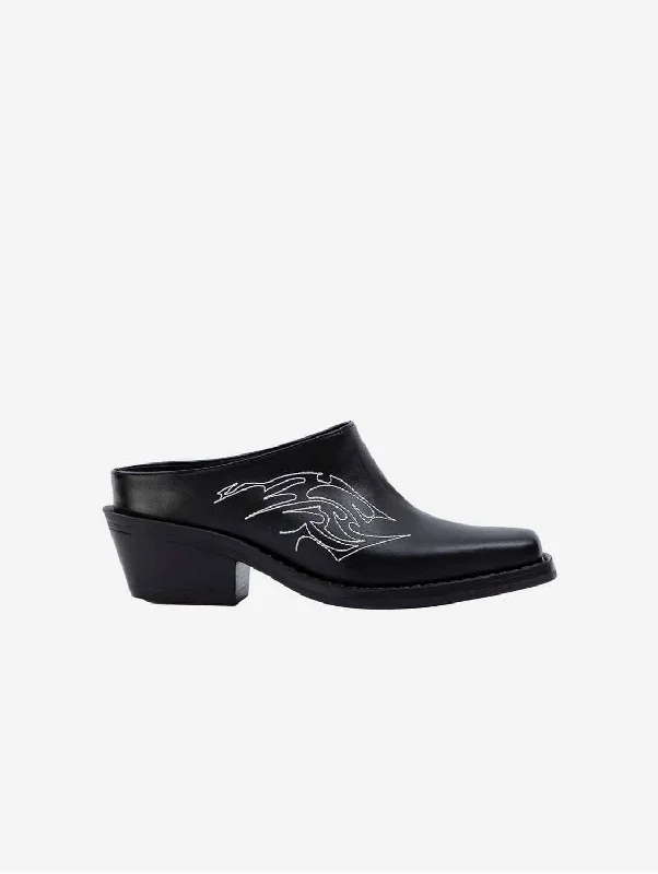 Regan Vegan Apple Leather Western Mules | Black