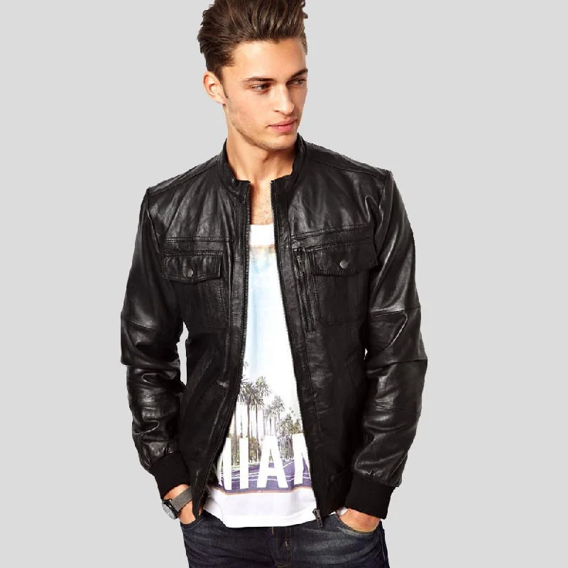 Reggie Black Bomber Leather Jacket