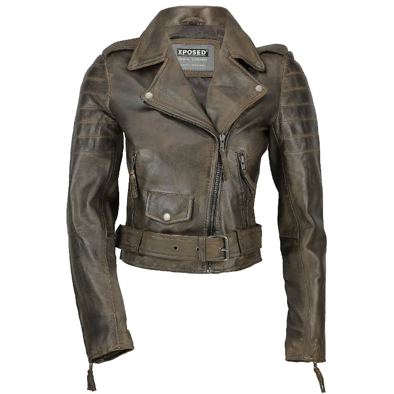 RETRO BIKER LEATHER JACKET FOR LADIES