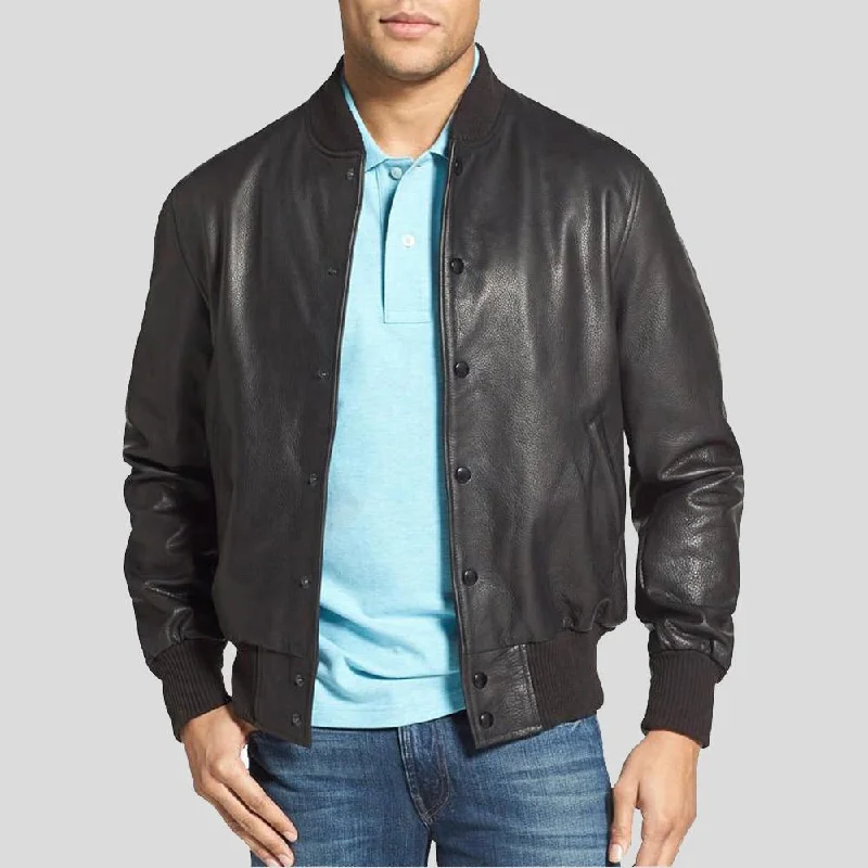 Rico Black Bomber Leather Jacket