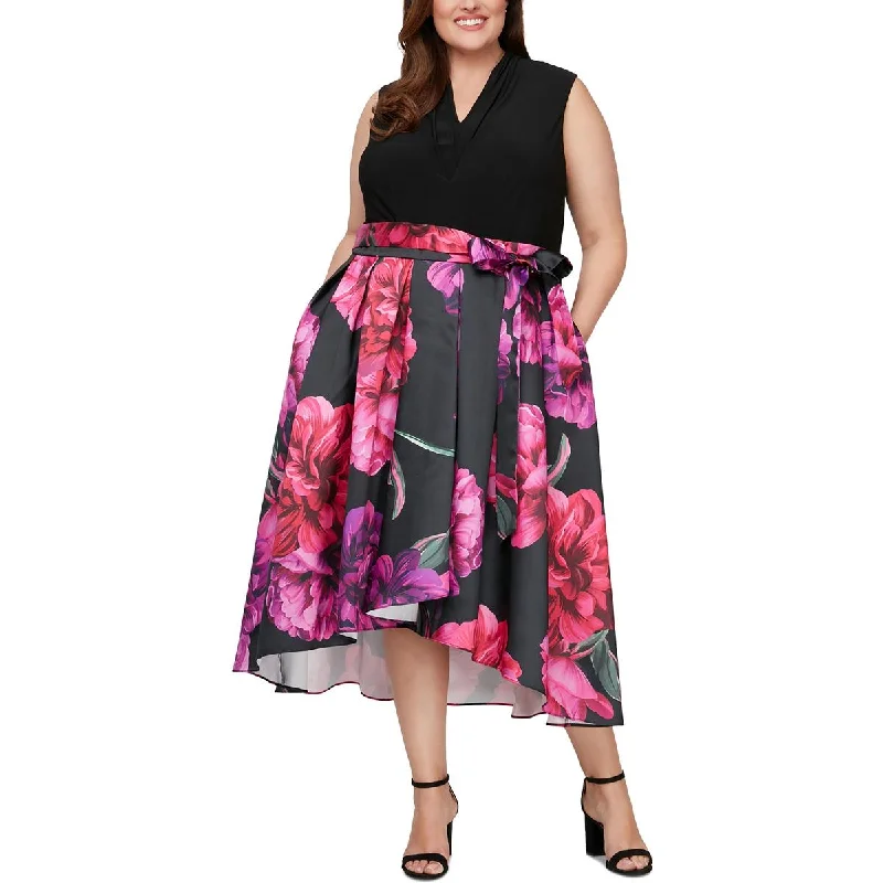 SLNY Womens Plus Floral Print  Fit & Flare Dress