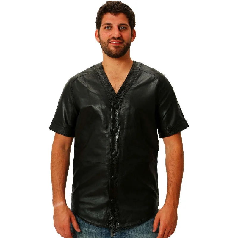 Snakeskin Baseball Jersey - Premium Nappa Sheepskin Leather with Embossed Accents