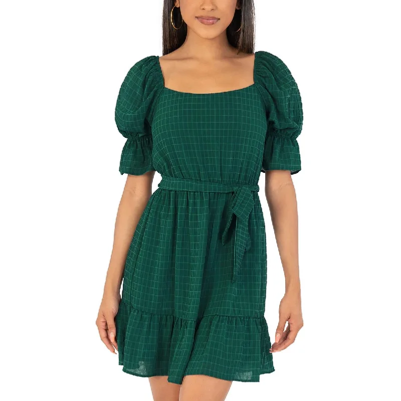 Speechless Womens Juniors Puff Sleeve Square Neck Fit & Flare Dress