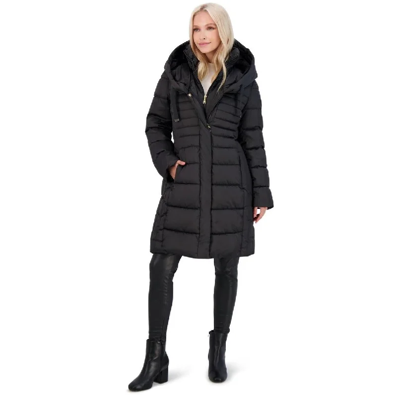 women's-coats-with-hood-Tahari Casey Fitted Puffer Coat for Women-Quilted Winter Coat with Bib