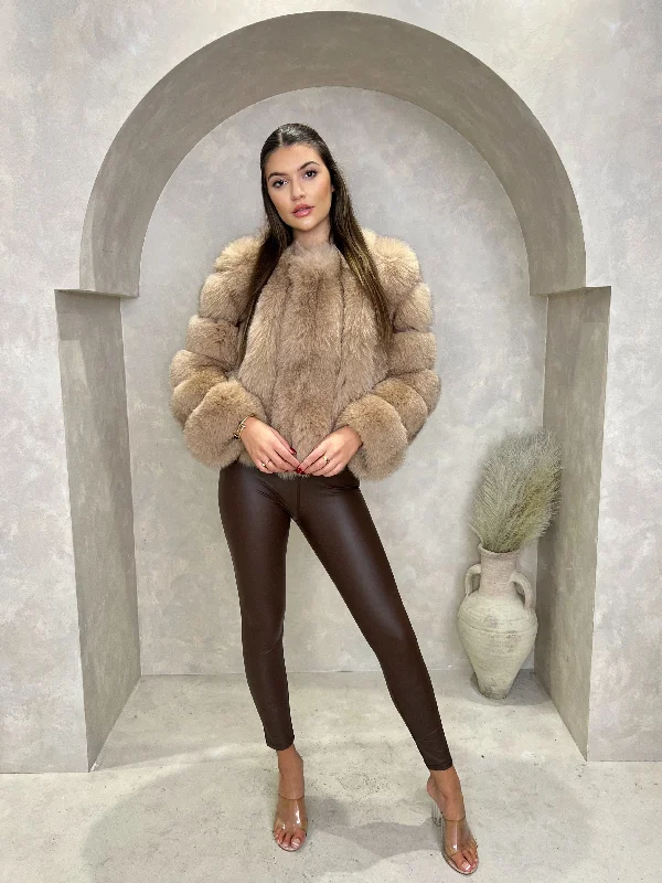 women's-winter-outerwear-coats-Tan Luxury Fur Vertical Pelt Coat