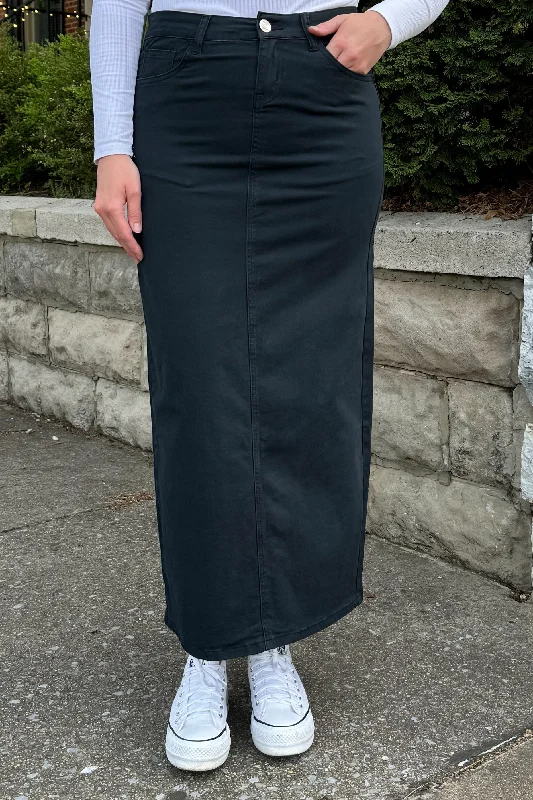 Taylee Denim Maxi Skirt in Black