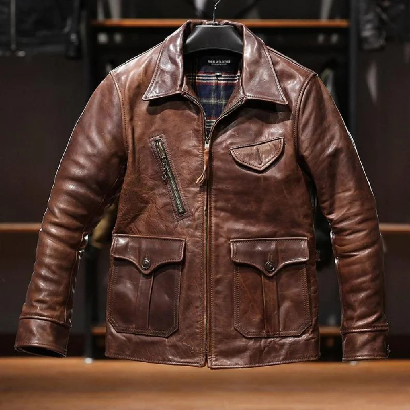 Men's Waxed Vegetable-Tanned Horsehide Leather Jacket