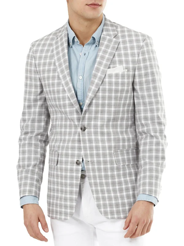 Trevor Mens Plaid Flex Fit Two-Button Blazer